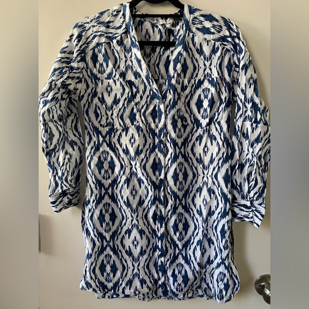 Athleta Ikat Button Down Kaftan Tunic Swim Cover Up Shirt Size XS